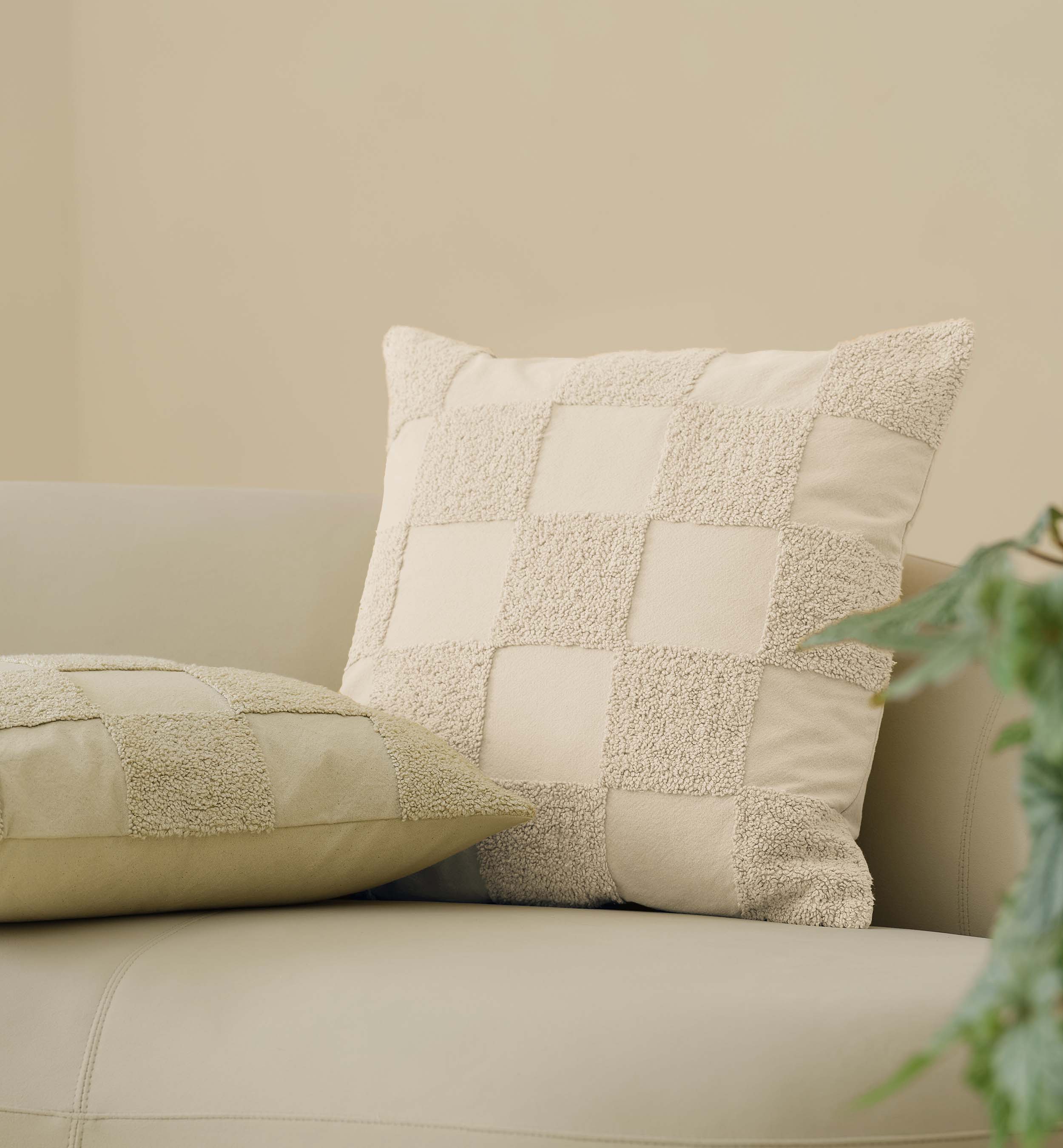 Tufted Checkered Cotton Throw Pillow Cover